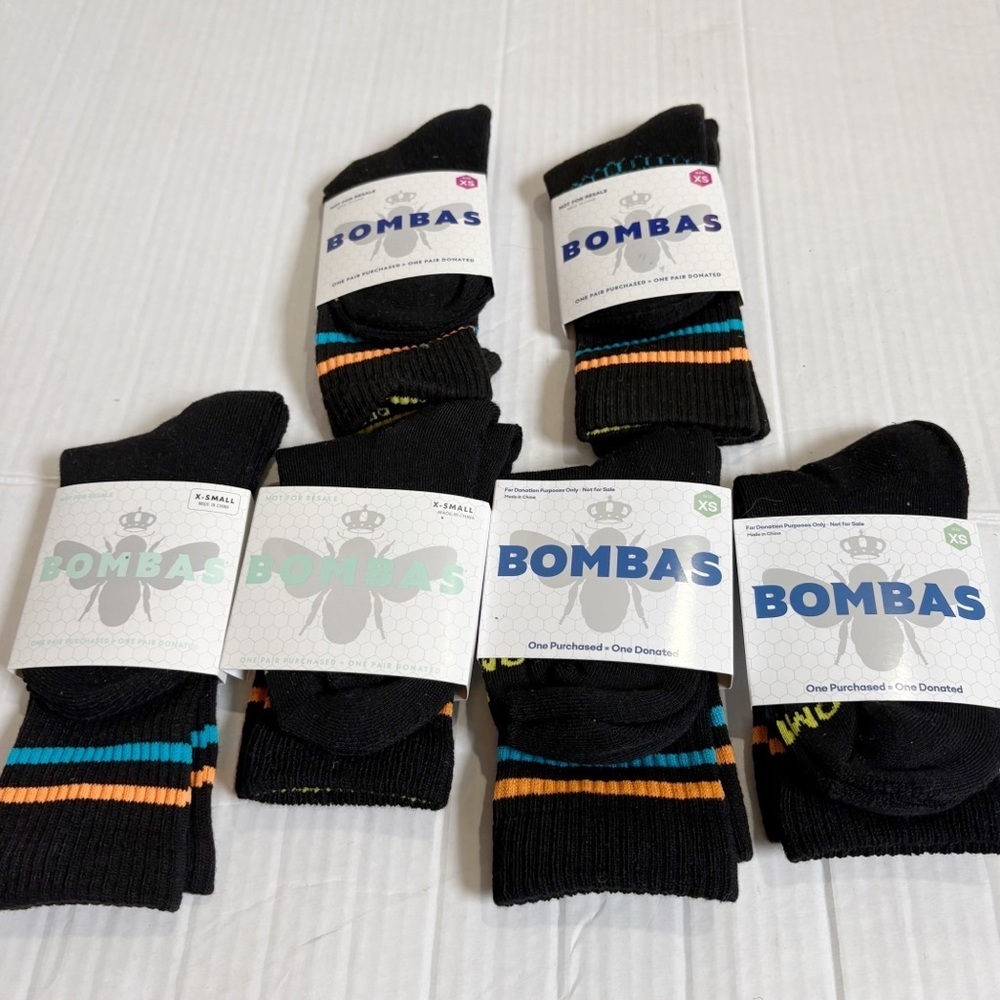New Bombas 6 Pairs of Black Calf Socks Size XS Women’s Size 4-6 Youth Size 1-6